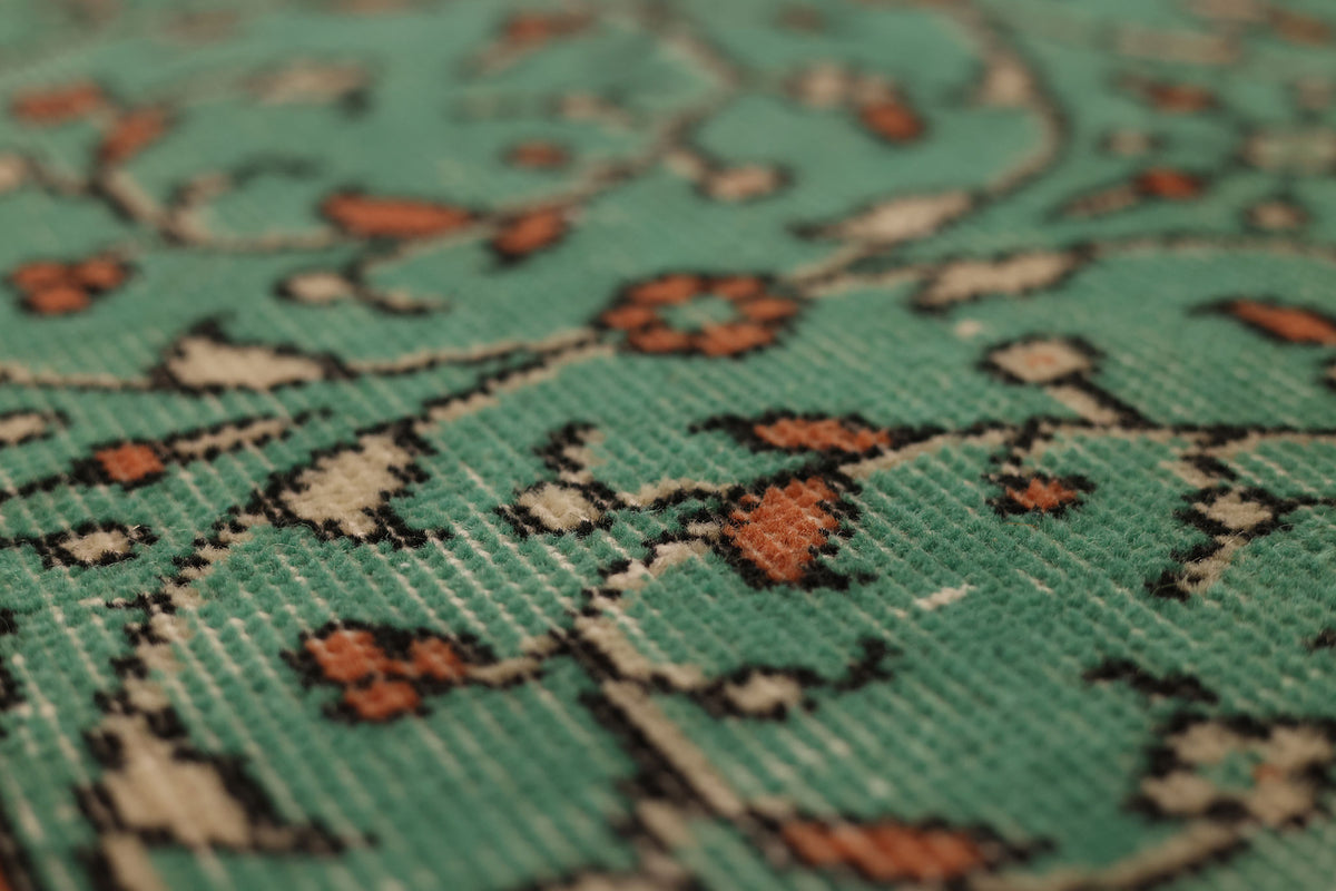 Vintage Isparta Turkish Area Rug 3x6 ft — Green & Beige Floral