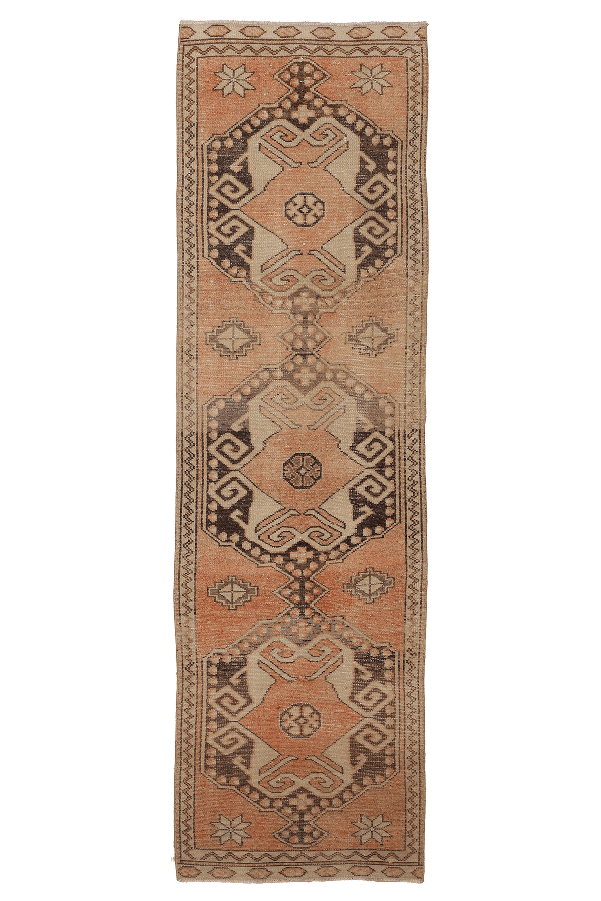 Vintage Malatya Turkish Runner Rug 2x9 ft — Brown & Orange Geometric