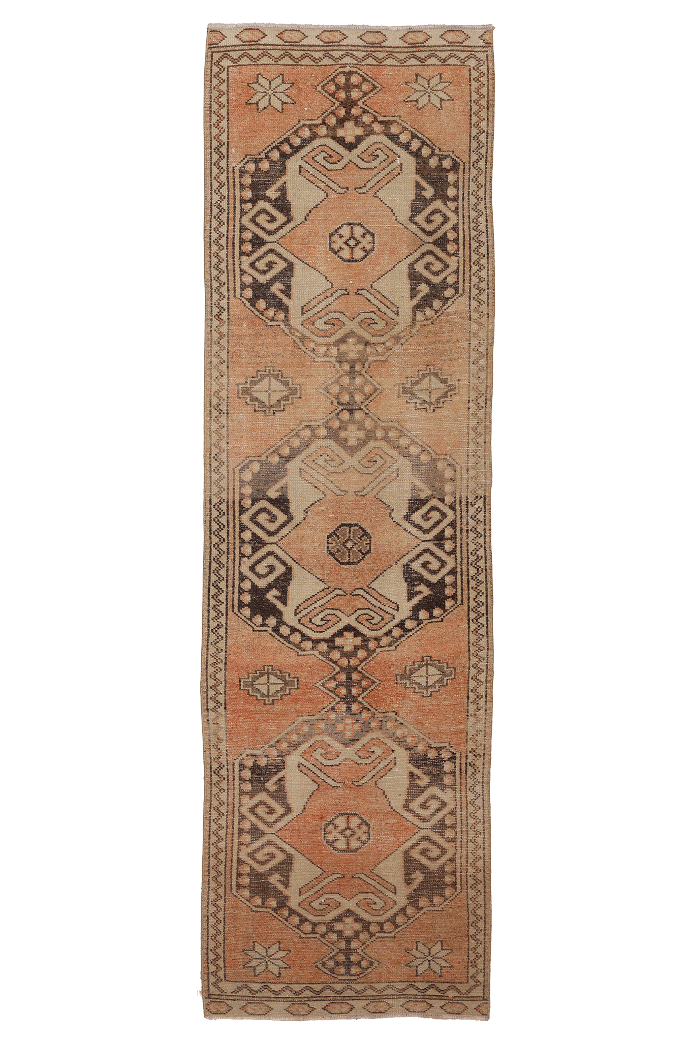 Vintage Malatya Turkish Runner Rug 2x9 ft — Brown & Orange Geometric