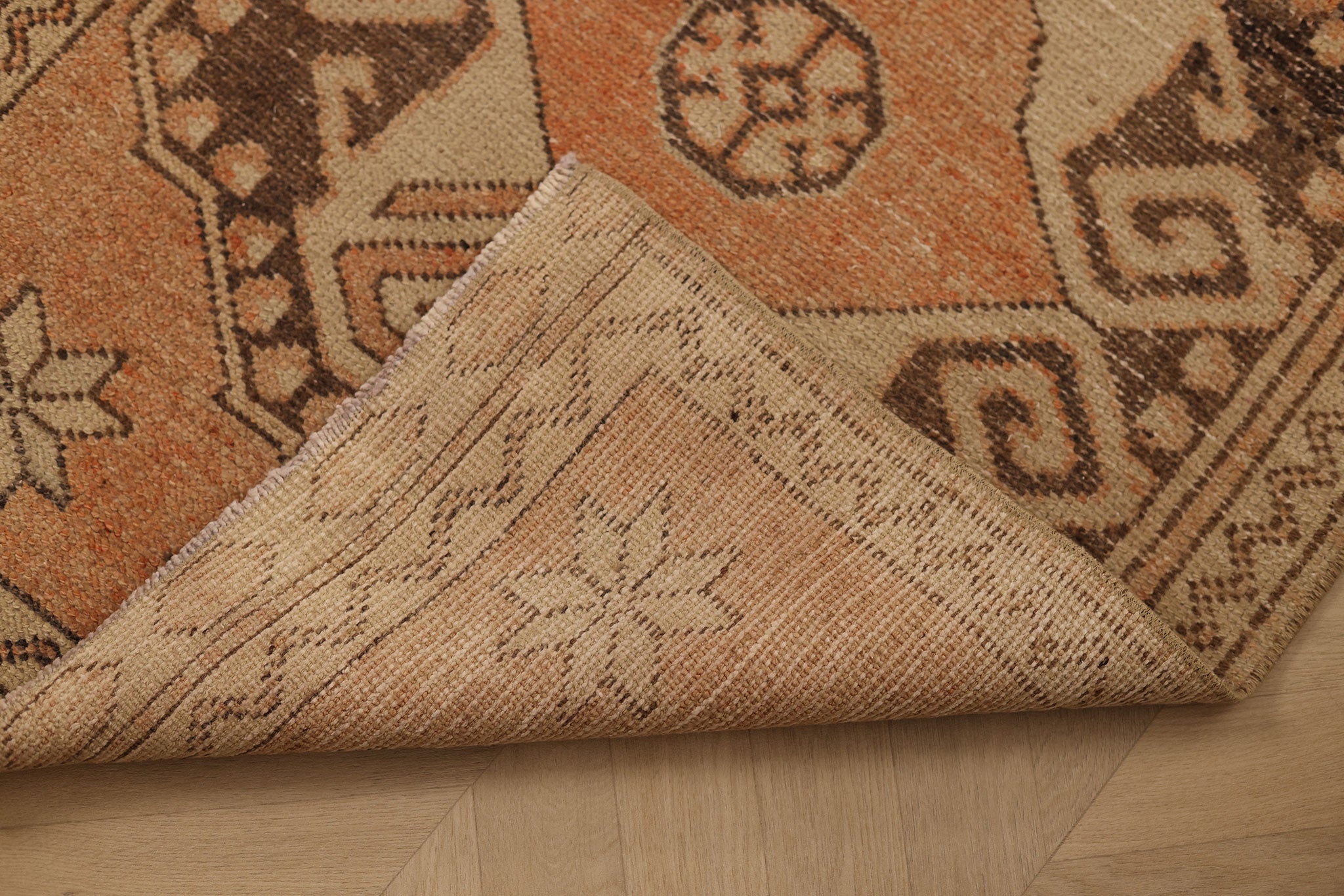 Vintage Malatya Turkish Runner Rug 2x9 ft — Brown & Orange Geometric