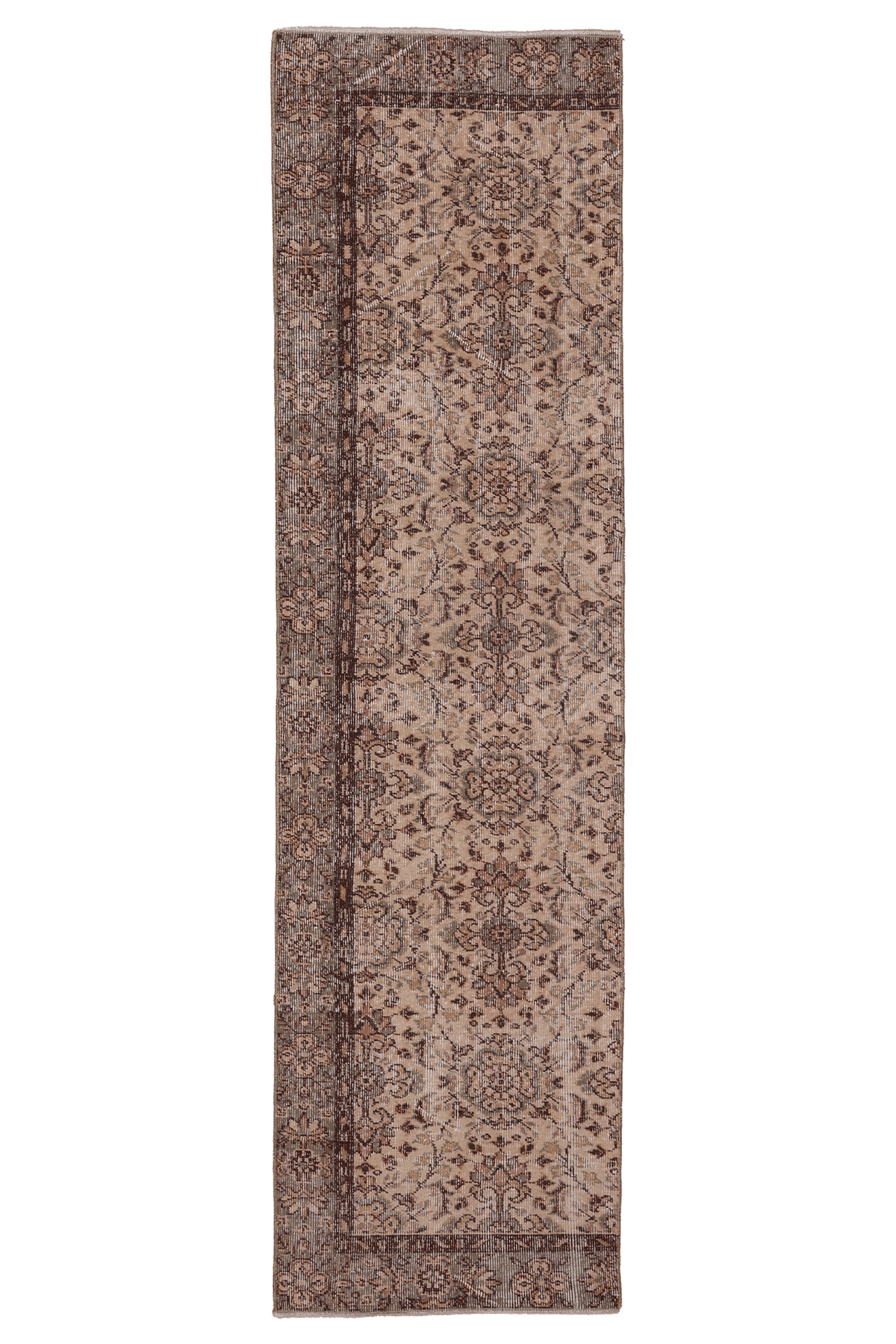Vintage Isparta Turkish Runner Rug 2x8 ft — Beige & Brown Floral (No. 60458)