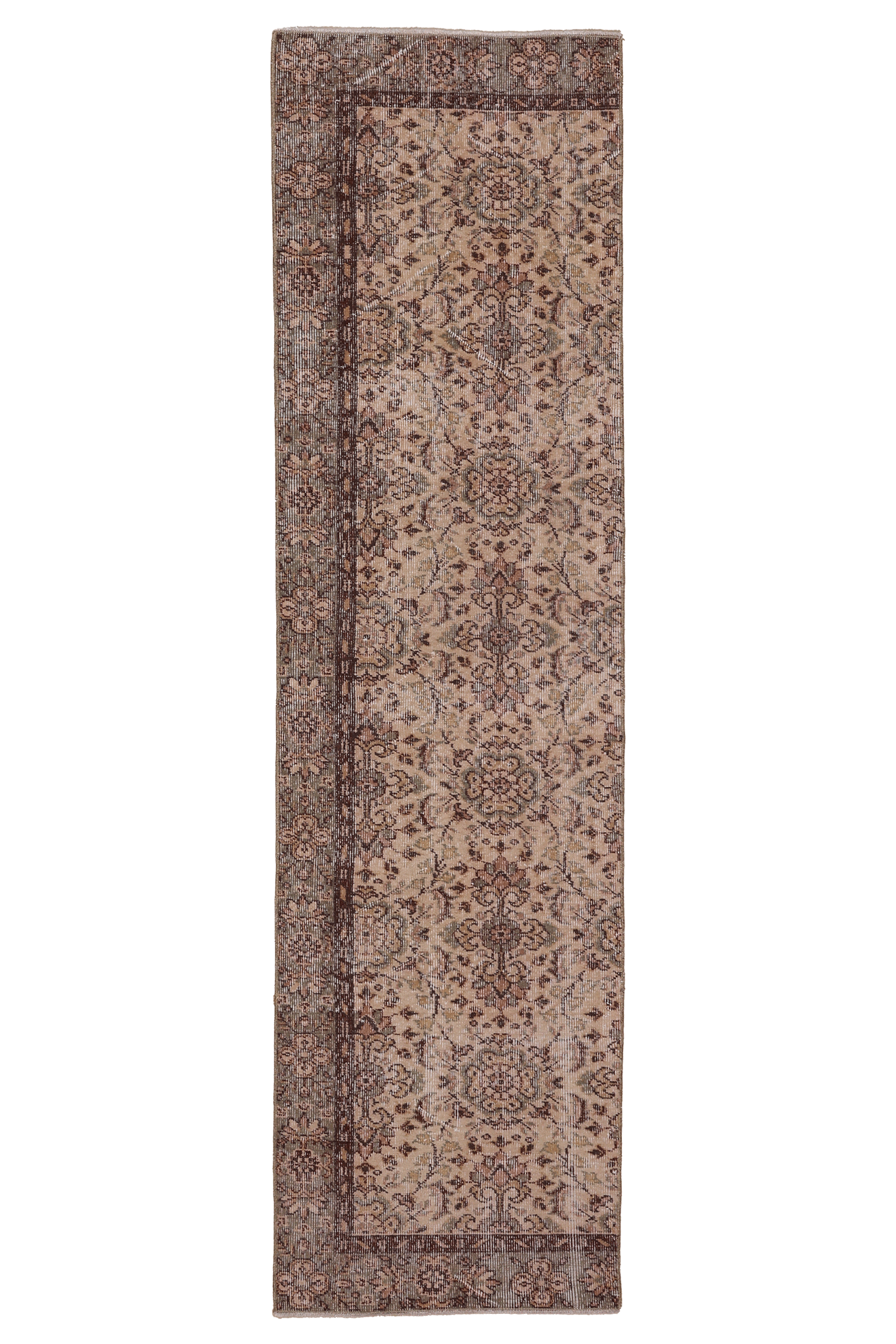 Vintage Isparta Turkish Runner Rug 2x8 ft — Beige & Brown Floral (No. 60458)