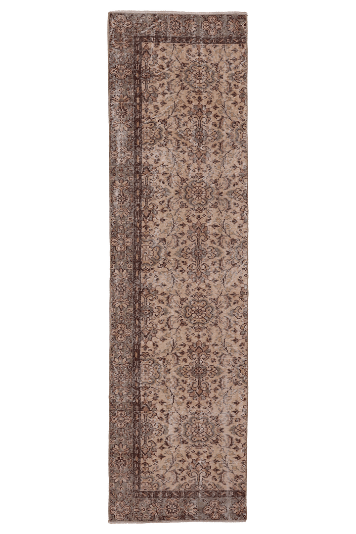 Vintage Isparta Turkish Runner Rug 2x8 ft — Beige & Brown Floral (No. 60458)