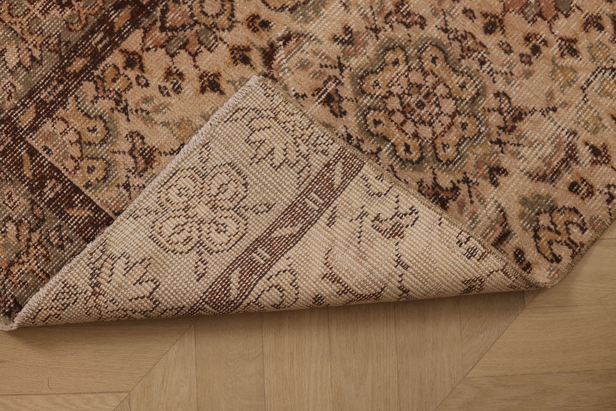 Vintage Isparta Turkish Runner Rug 2x8 ft — Beige & Brown Floral (No. 60458)