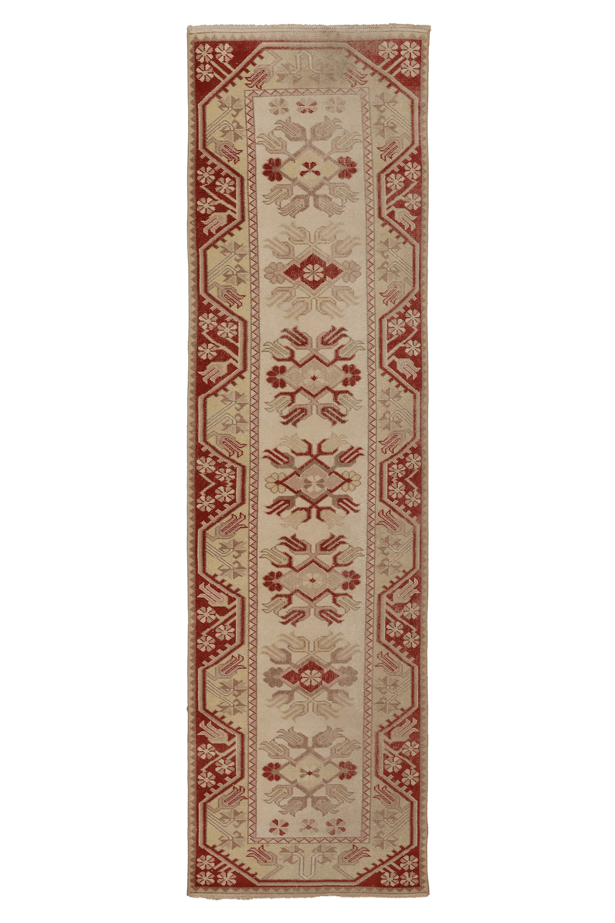 Vintage Muğla Turkish Runner Rug 2x9 ft — Beige & Red Geometric