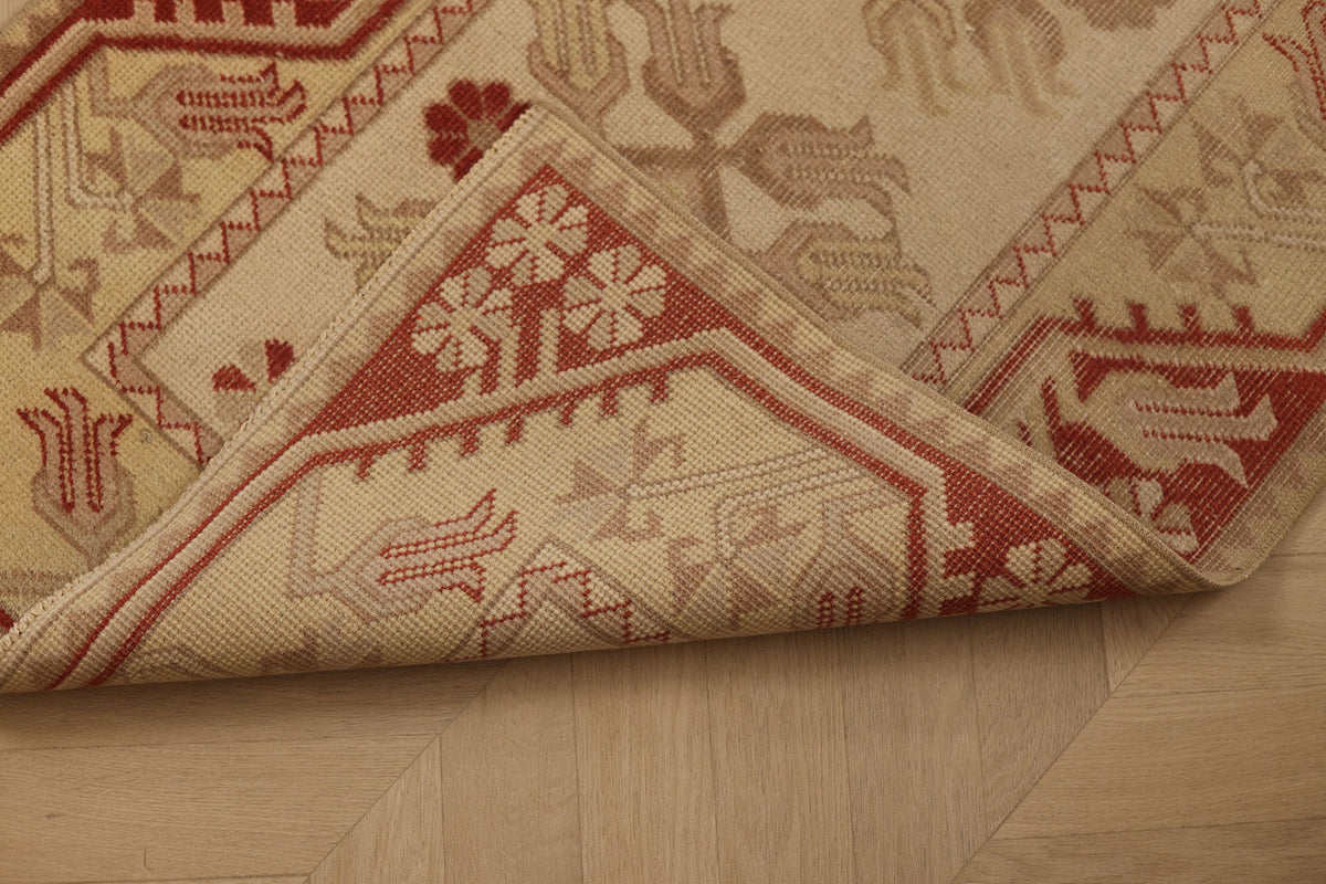 Vintage Muğla Turkish Runner Rug 2x9 ft — Beige & Red Geometric