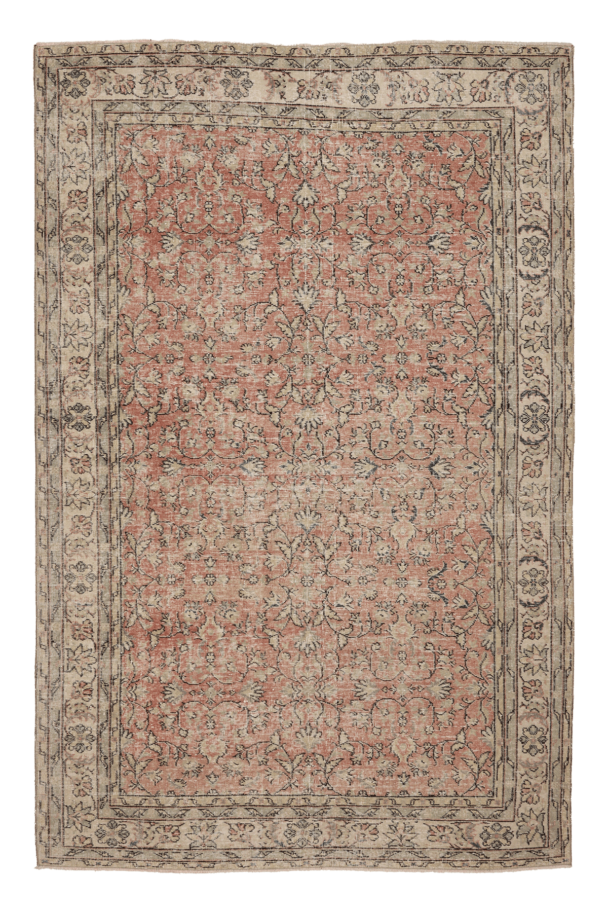 Vintage Isparta Turkish Area Rug 6x10 ft — Pink & Beige Floral (No. 60471)