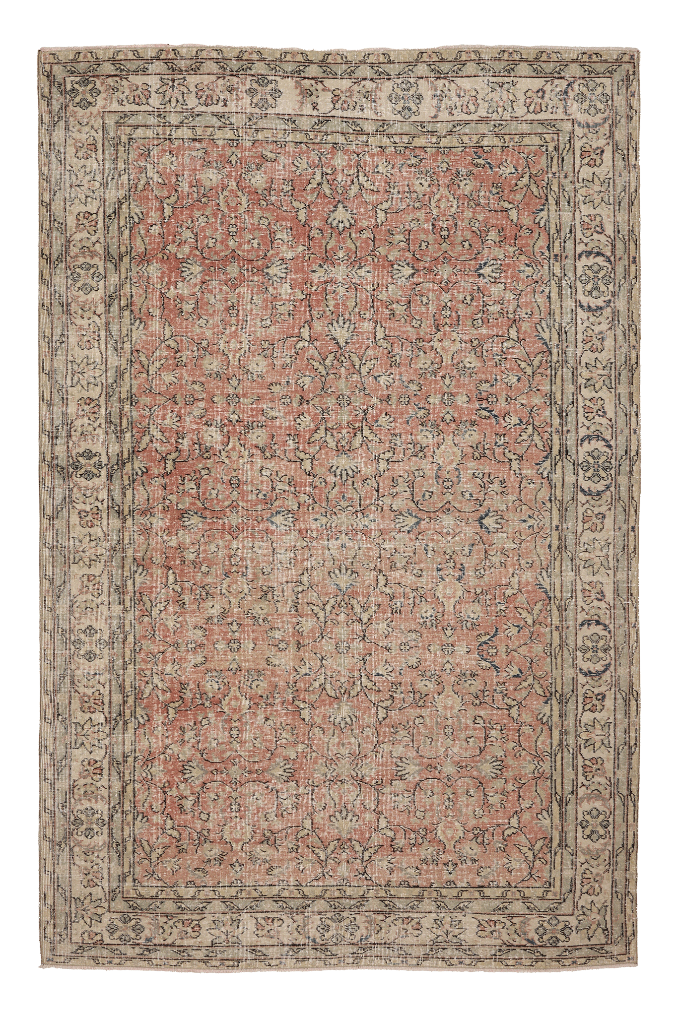 Vintage Isparta Turkish Area Rug 6x10 ft — Pink & Beige Floral (No. 60471)