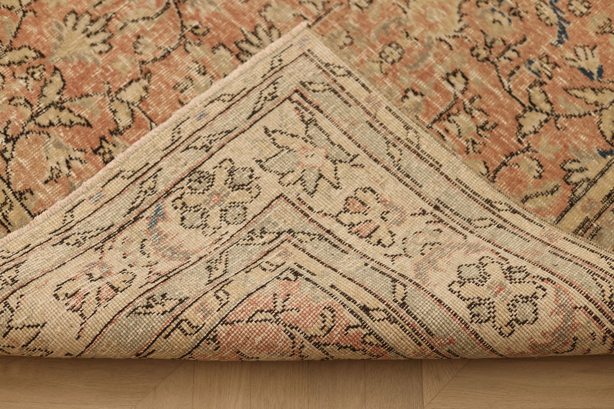 Vintage Isparta Turkish Area Rug 6x10 ft — Pink & Beige Floral (No. 60471)