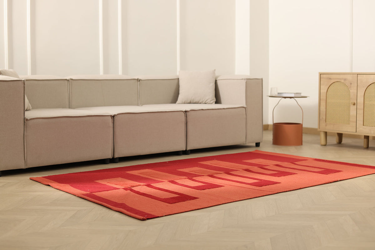Vintage Sivas Turkish Area Rug 4x7 ft — Red Geometric