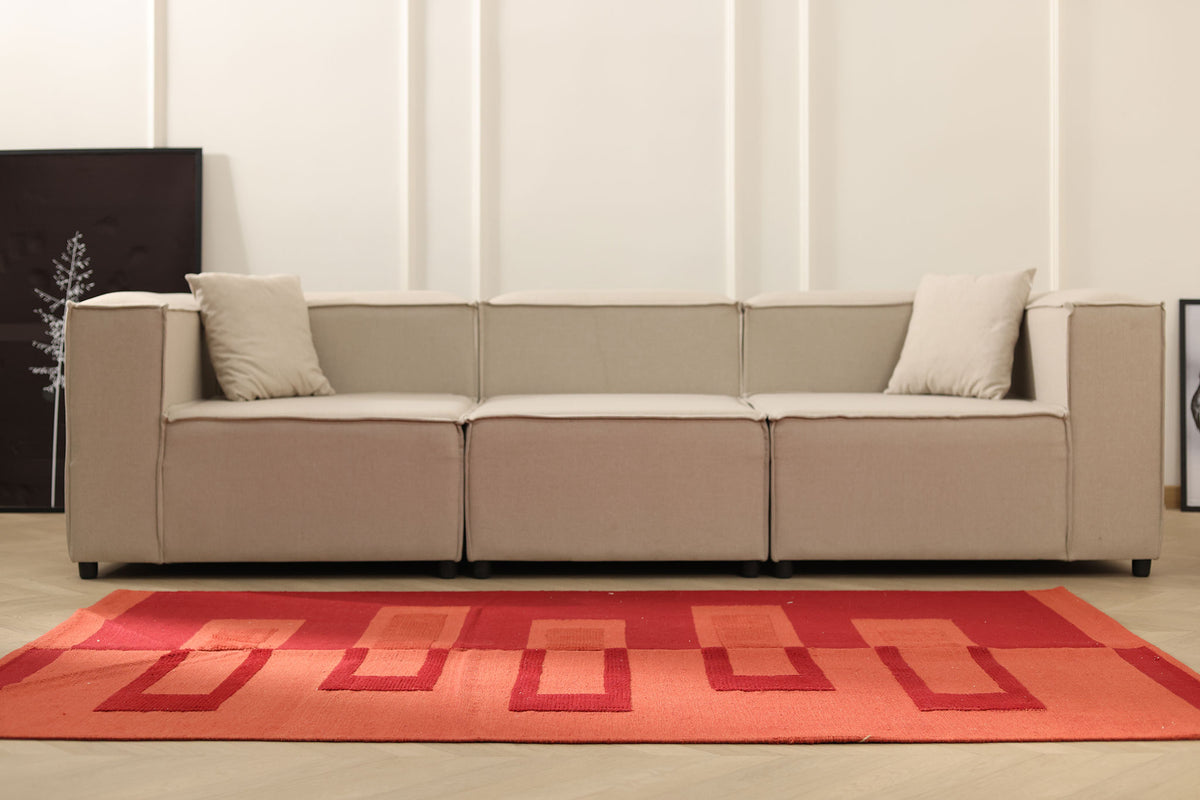 Vintage Sivas Turkish Area Rug 4x7 ft — Red Geometric