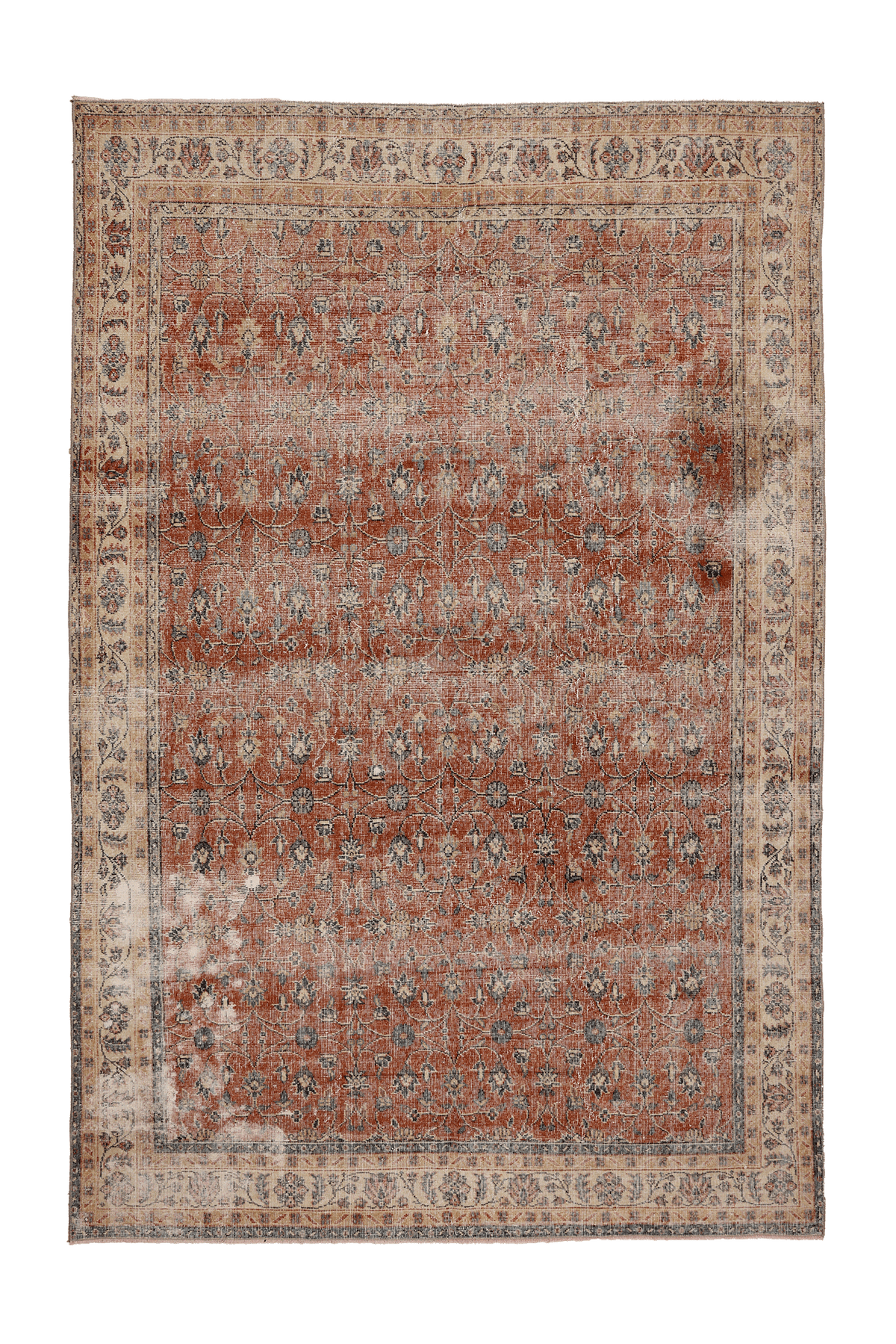 Vintage Isparta Turkish Area Rug 6x10 ft — Red & Beige Floral (No. 60485)