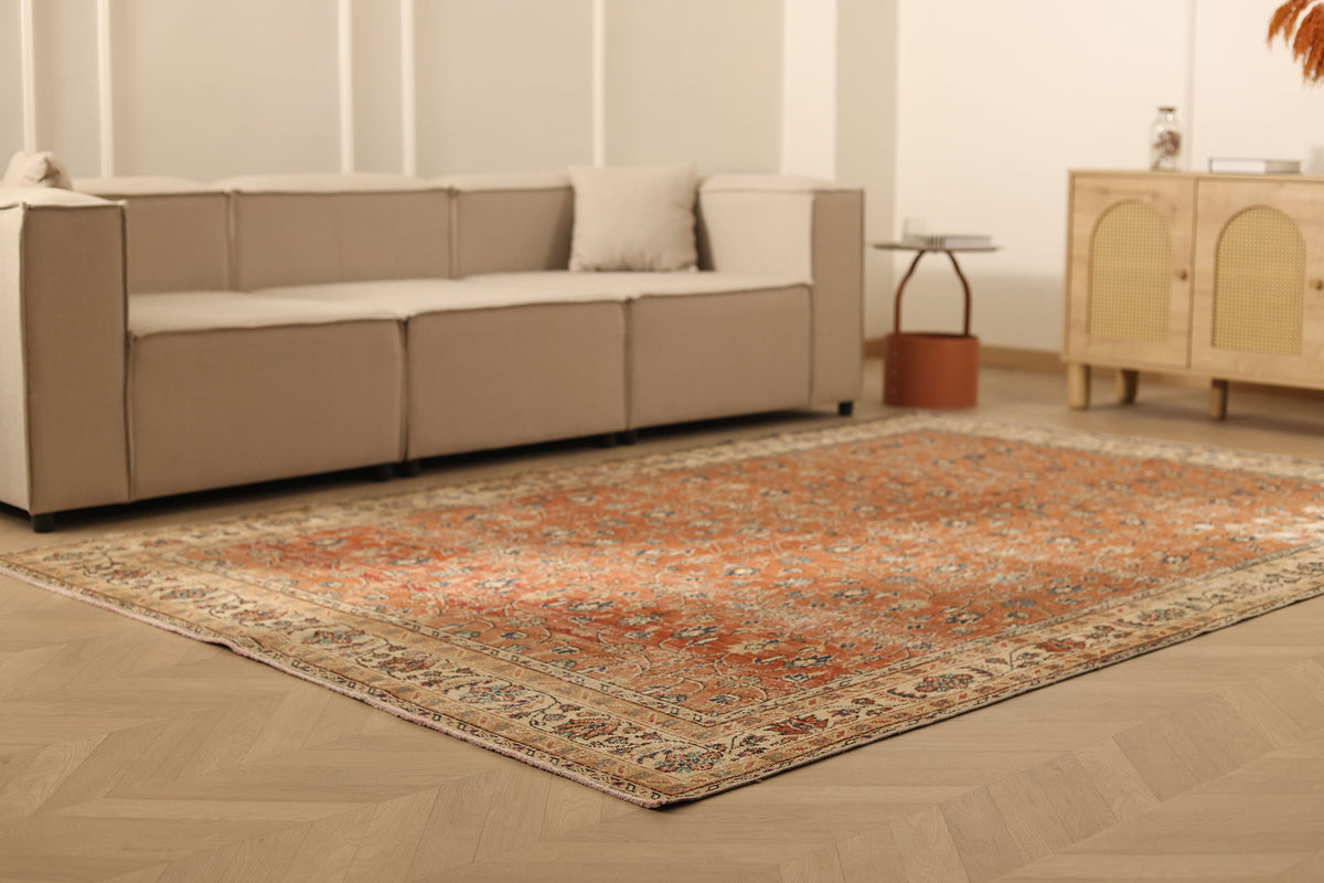 Vintage Isparta Turkish Area Rug 6x10 ft — Red & Beige Floral (No. 60485)