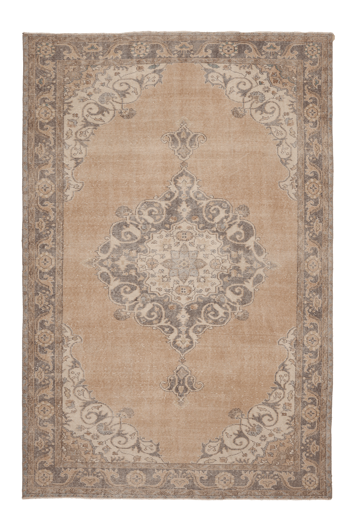 Vintage Isparta Turkish Area Rug 6x10 ft — Beige & Gray Floral (No. 60486)