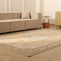 Vintage Isparta Turkish Area Rug 6x10 ft — Beige & Gray Floral (No. 60486)