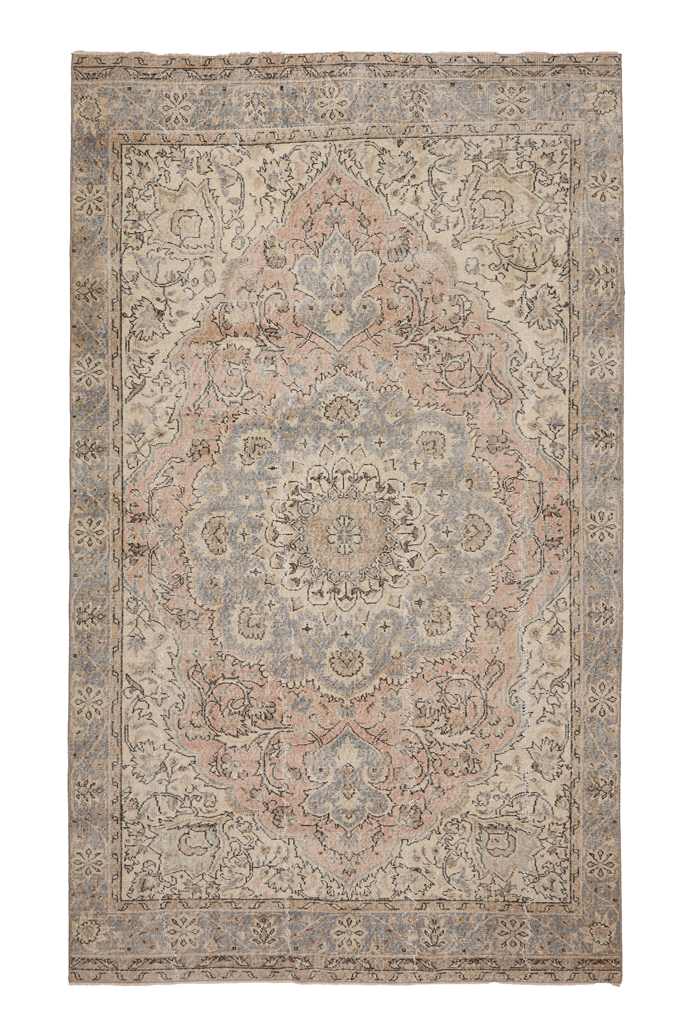 Vintage Isparta Turkish Area Rug 6x10 ft — Beige & Gray Floral (No. 60487)
