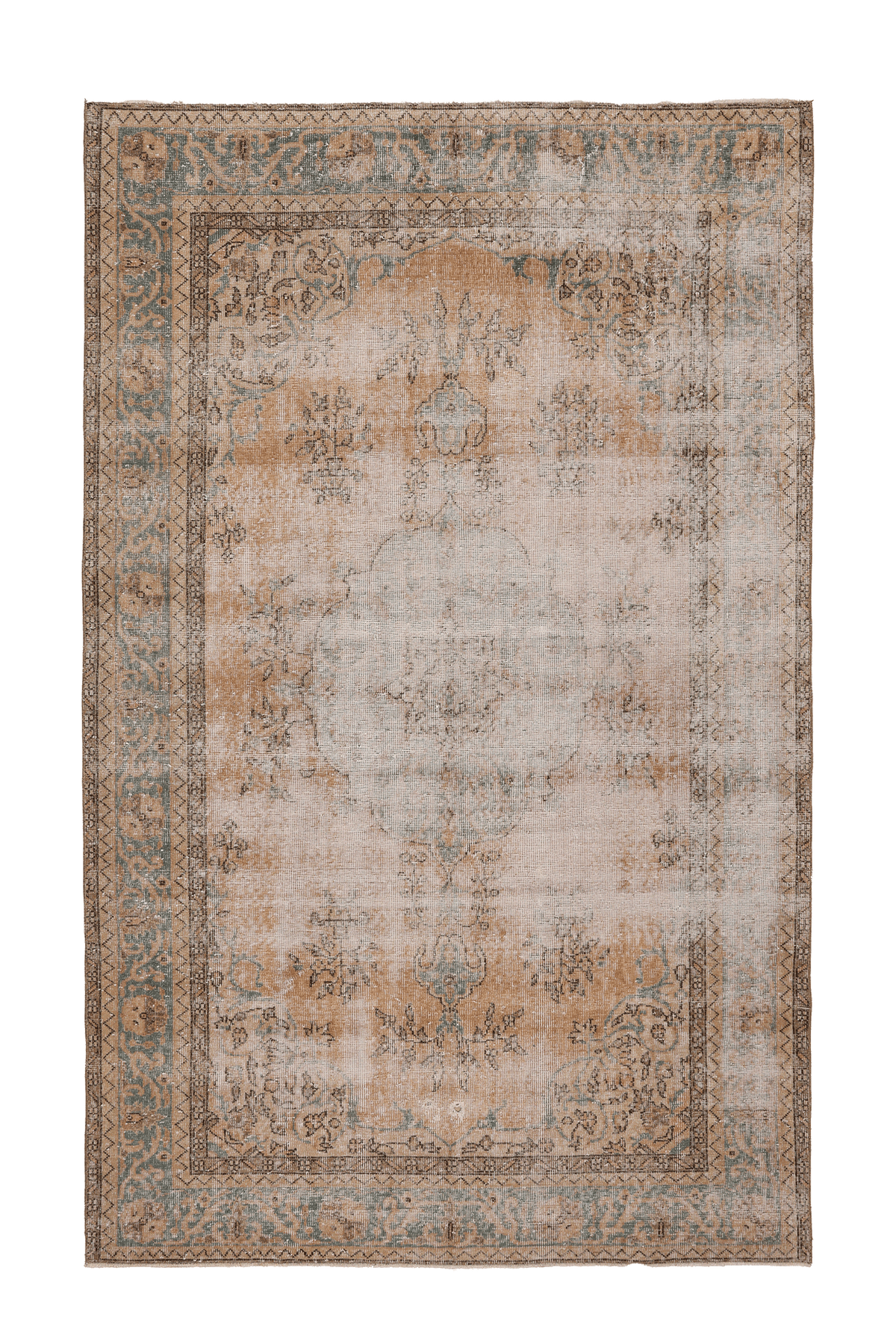 Vintage Isparta Turkish Area Rug 6x9 ft — Beige & Green Floral (No. 60489)
