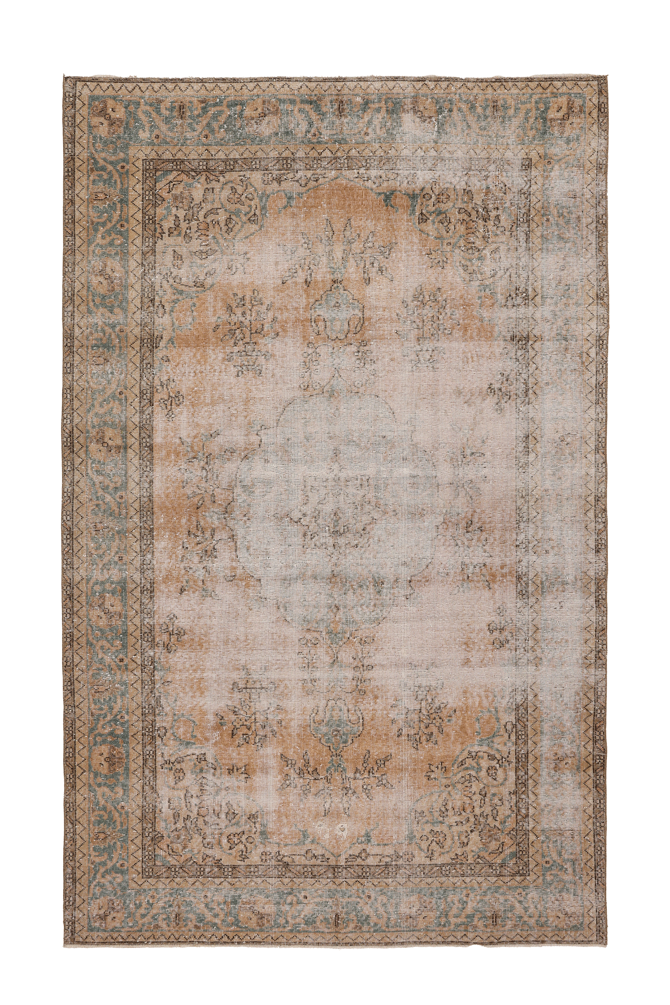 Vintage Isparta Turkish Area Rug 6x9 ft — Beige & Green Floral (No. 60489)
