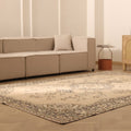 Vintage Isparta Turkish Area Rug 7x10 ft — Beige & Gray Floral