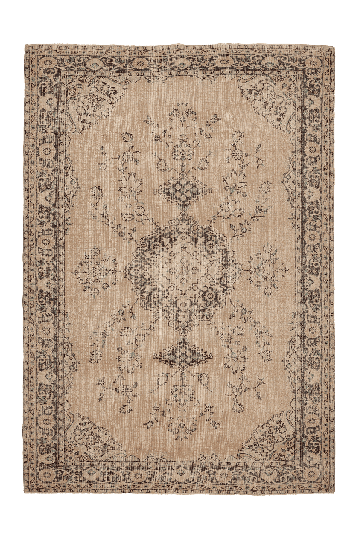 Vintage Isparta Turkish Area Rug 7x10 ft — Beige & Gray Floral