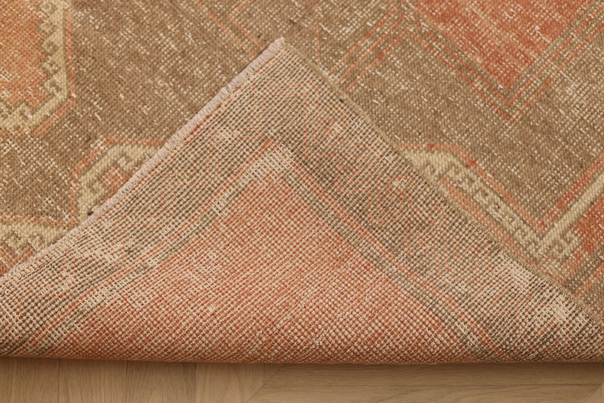 Vintage Malatya Turkish Runner Rug 4x13 ft — Brown & Beige Geometric