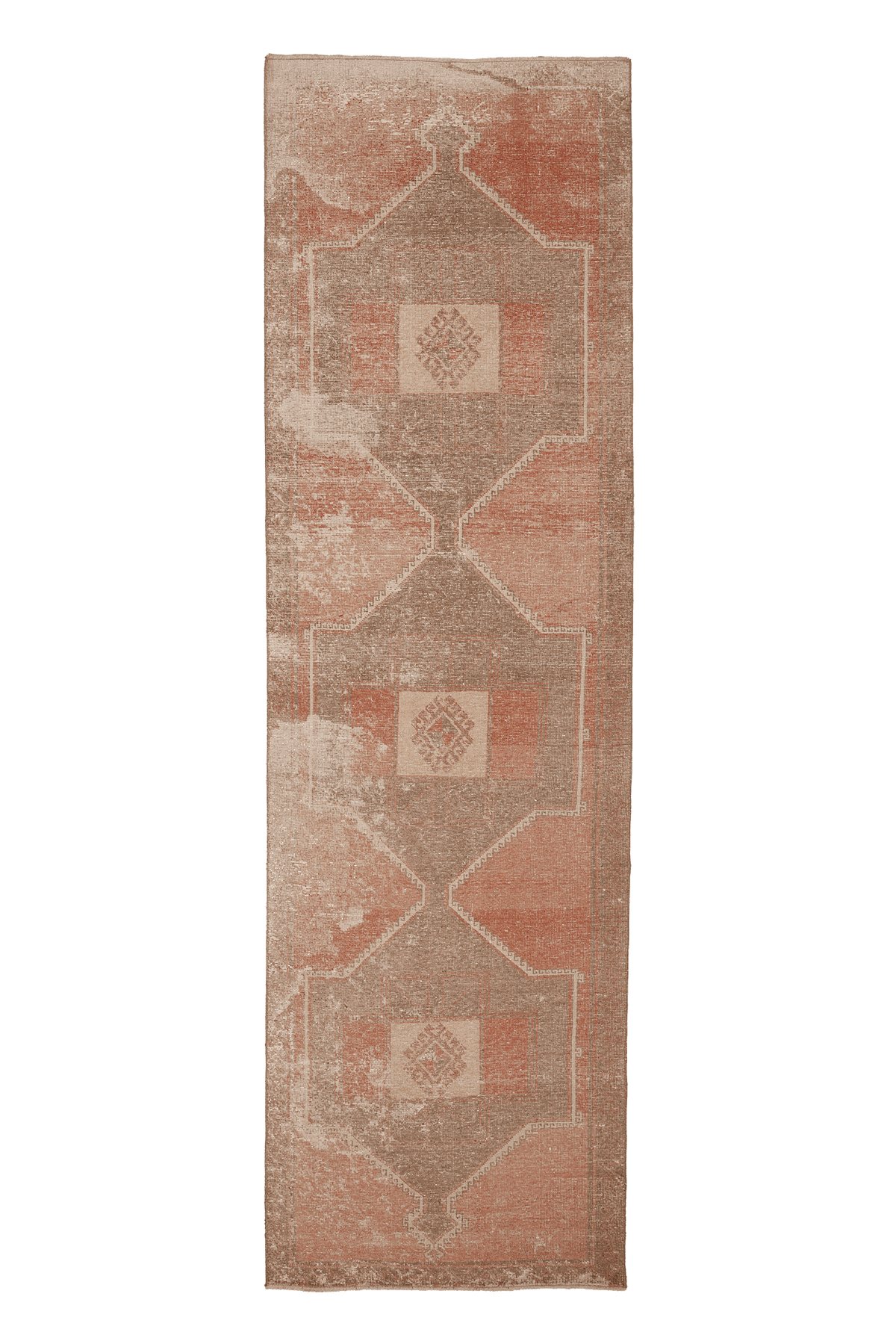 Vintage Malatya Turkish Runner Rug 4x13 ft — Brown & Beige Geometric