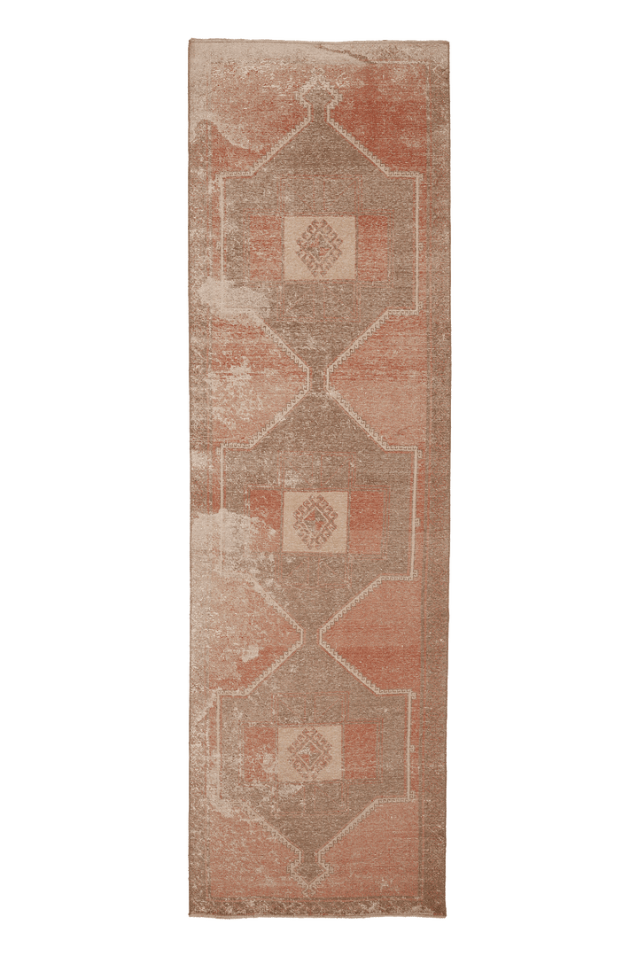 Vintage Malatya Turkish Runner Rug 4x13 ft — Brown & Beige Geometric