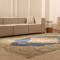 Vintage Isparta Turkish Area Rug 7x11 ft — Blue & Beige Floral