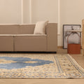 Vintage Isparta Turkish Area Rug 7x11 ft — Blue & Beige Floral