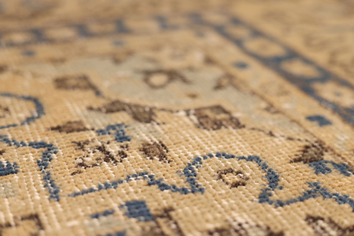 Vintage Isparta Turkish Area Rug 7x11 ft — Blue & Beige Floral