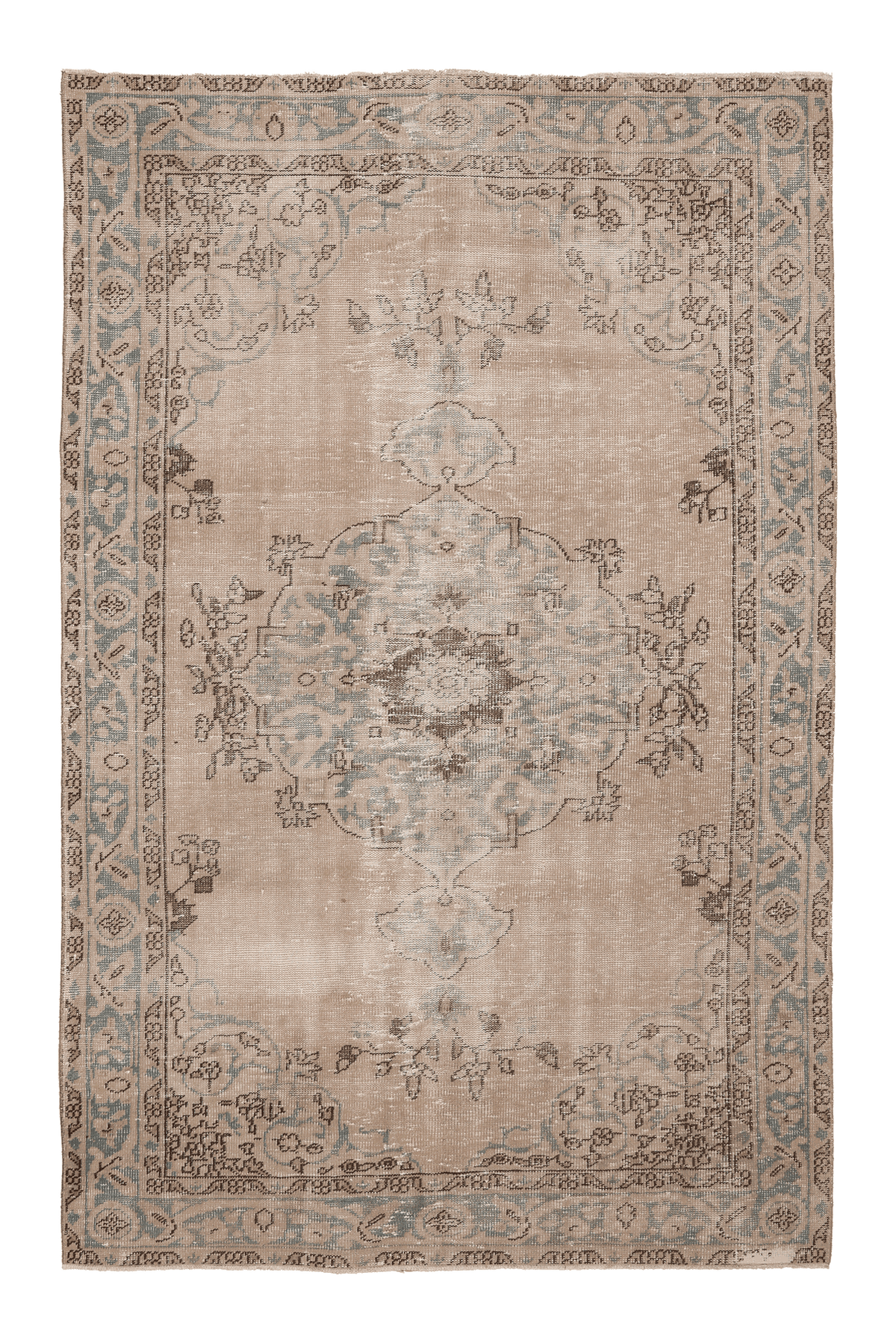 Vintage Isparta Turkish Area Rug 6x9 ft — Beige & Blue Floral