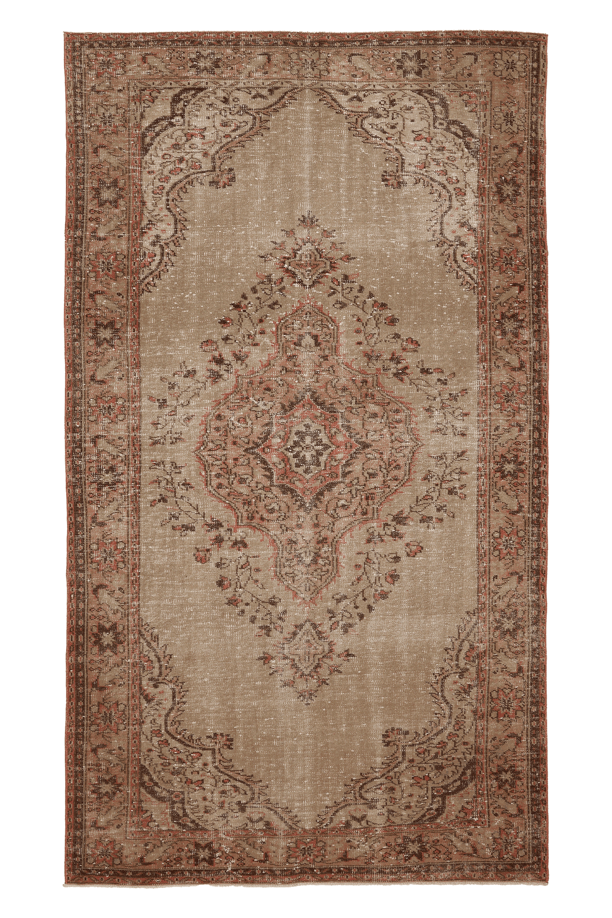 Vintage Isparta Turkish Area Rug 6x10 ft — Beige & Brown Floral