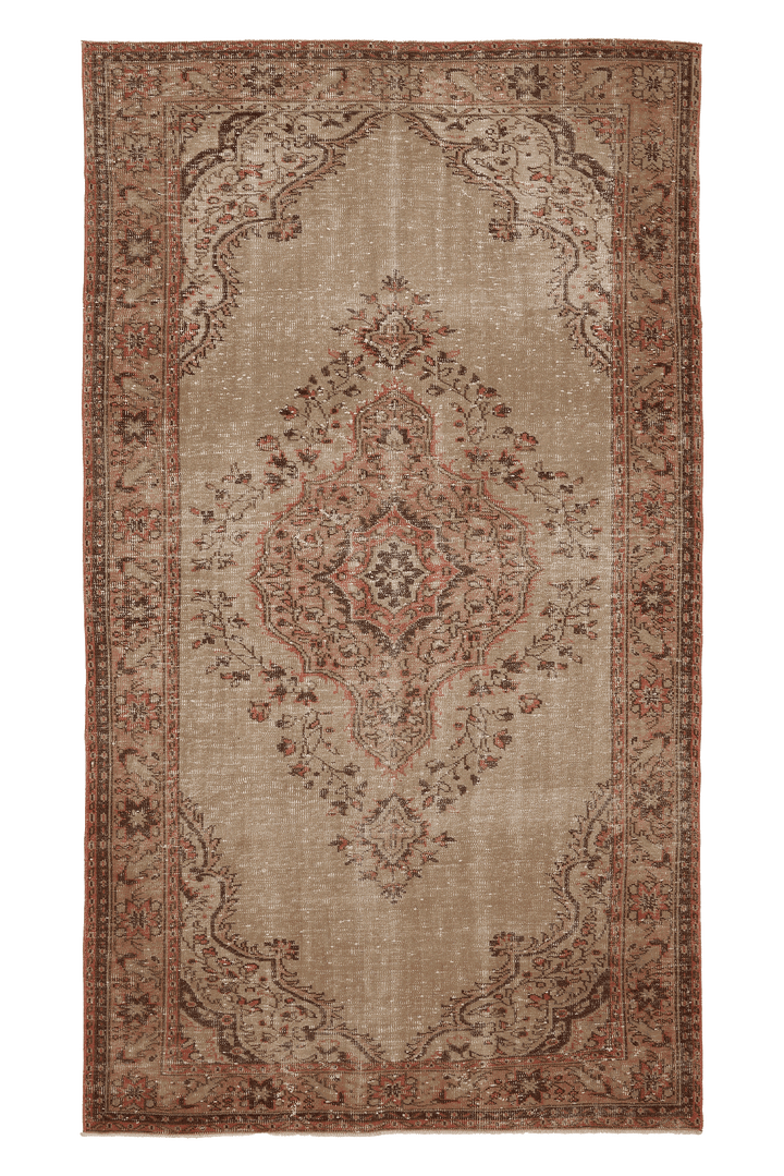 Vintage Isparta Turkish Area Rug 6x10 ft — Beige & Brown Floral