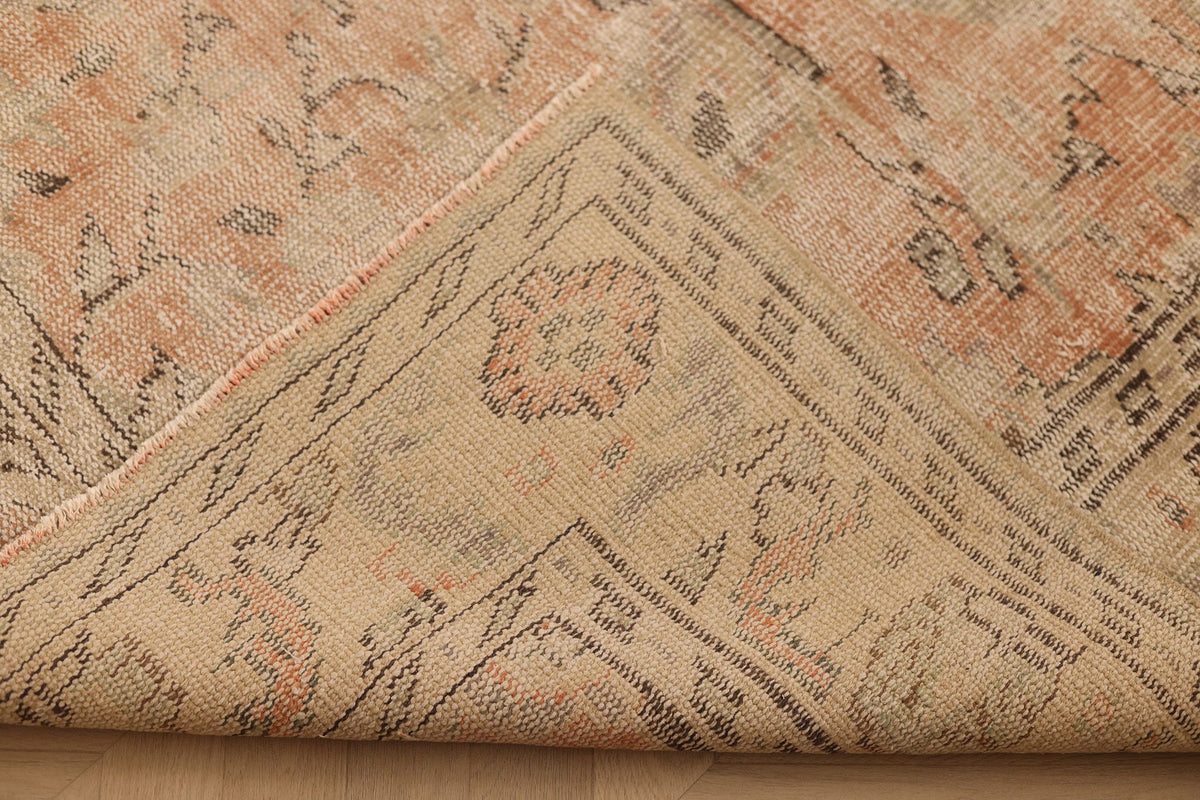 Vintage Isparta Turkish Area Rug 6x9 ft — Orange & Beige Floral