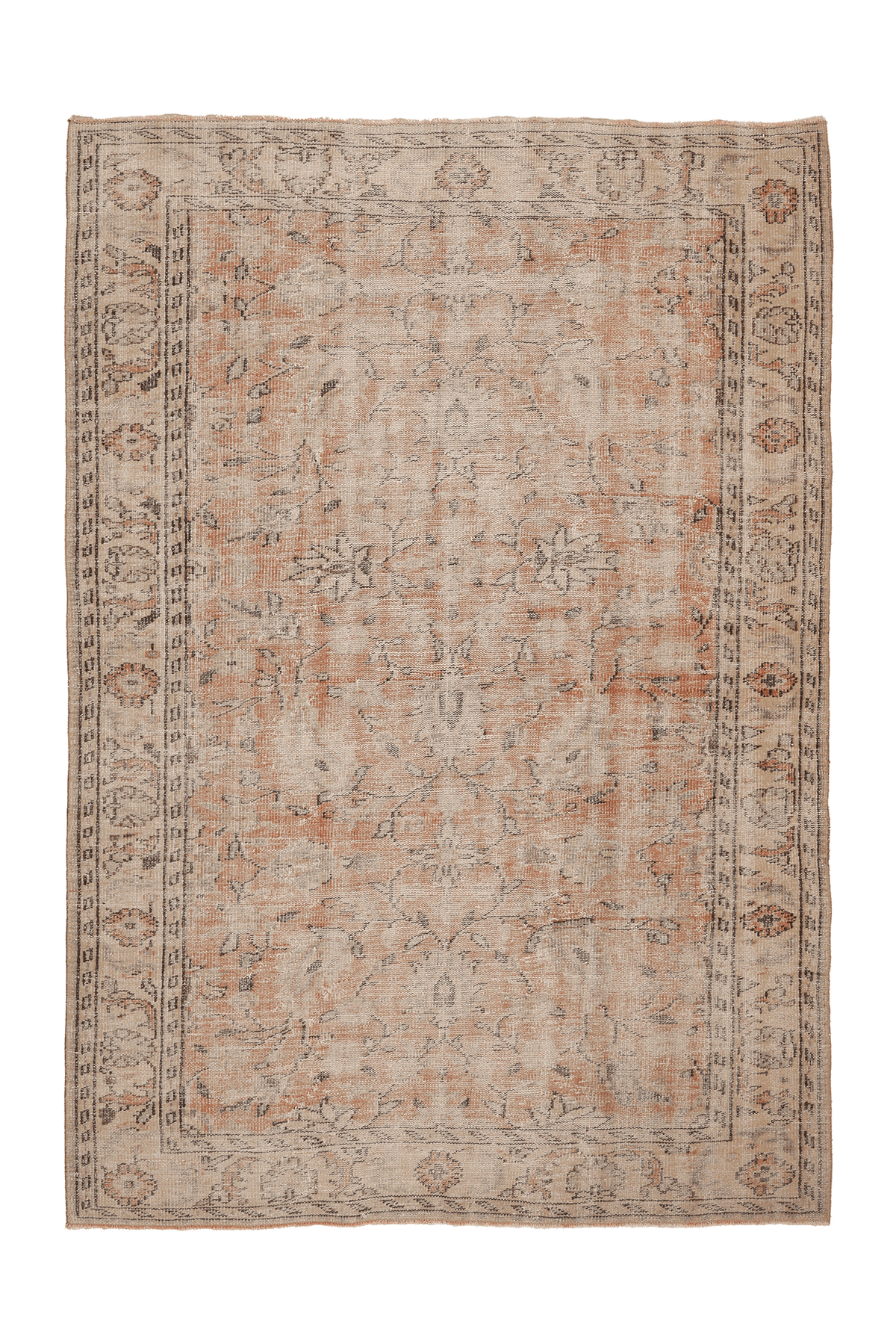 Vintage Isparta Turkish Area Rug 6x9 ft — Orange & Beige Floral