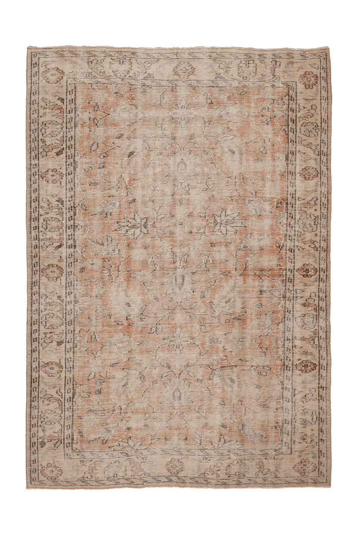 Vintage Isparta Turkish Area Rug 6x9 ft — Orange & Beige Floral