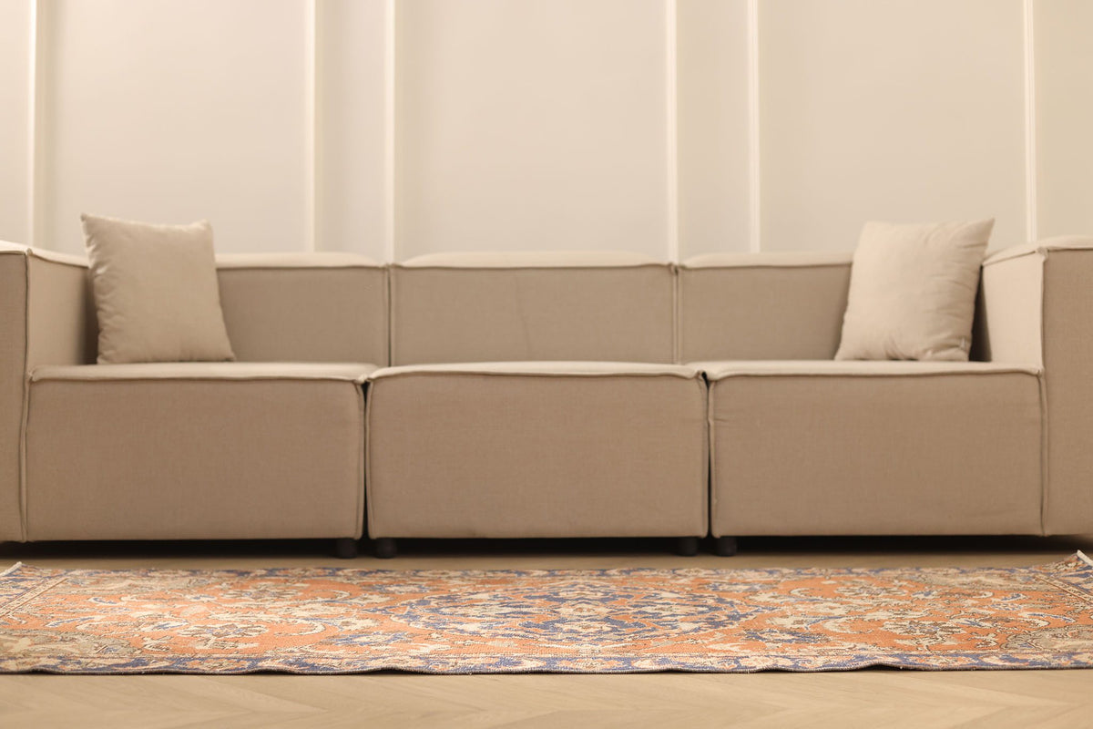 Vintage Isparta Turkish Runner Rug 4x15 ft — Orange & Blue Floral