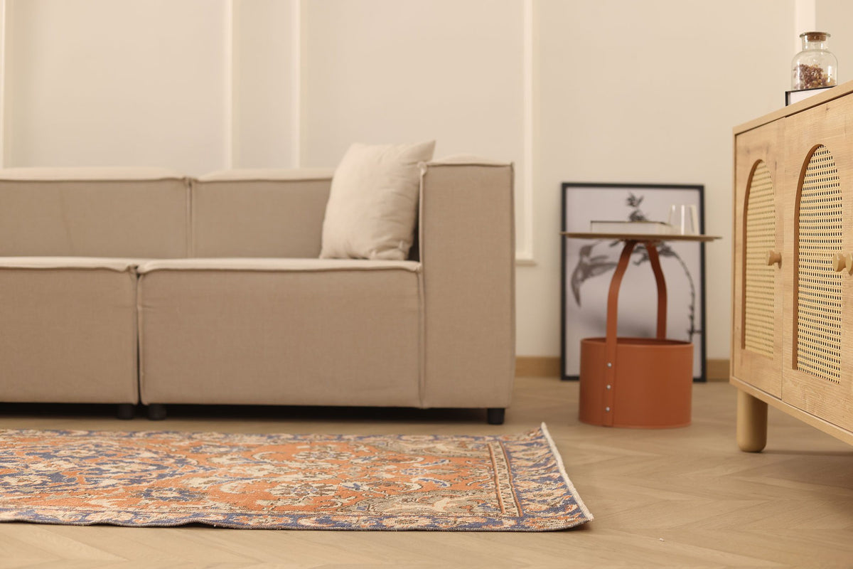 Vintage Isparta Turkish Runner Rug 4x15 ft — Orange & Blue Floral