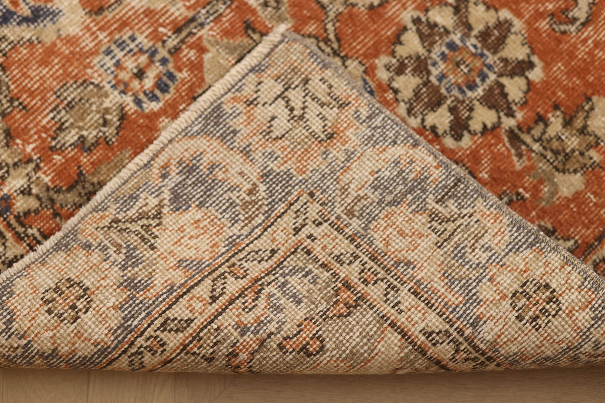Vintage Isparta Turkish Runner Rug 4x15 ft — Orange & Blue Floral