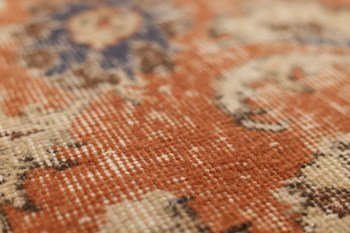 Vintage Isparta Turkish Runner Rug 4x15 ft — Orange & Blue Floral