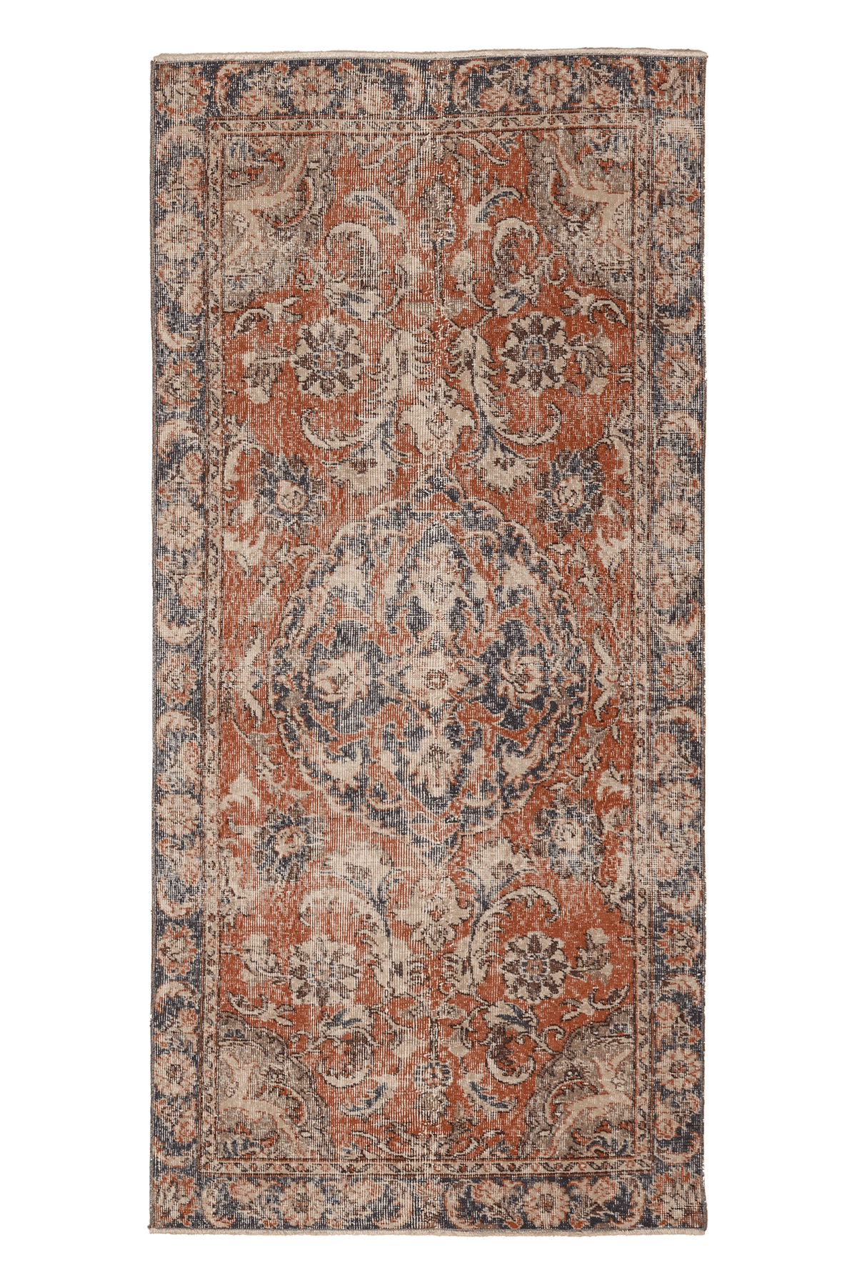 Vintage Isparta Turkish Runner Rug 4x15 ft — Orange & Blue Floral