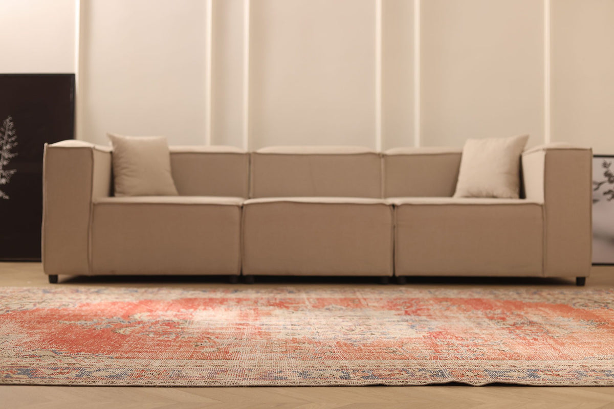 Vintage Isparta Turkish Area Rug 7x10 ft — Red & Beige Floral
