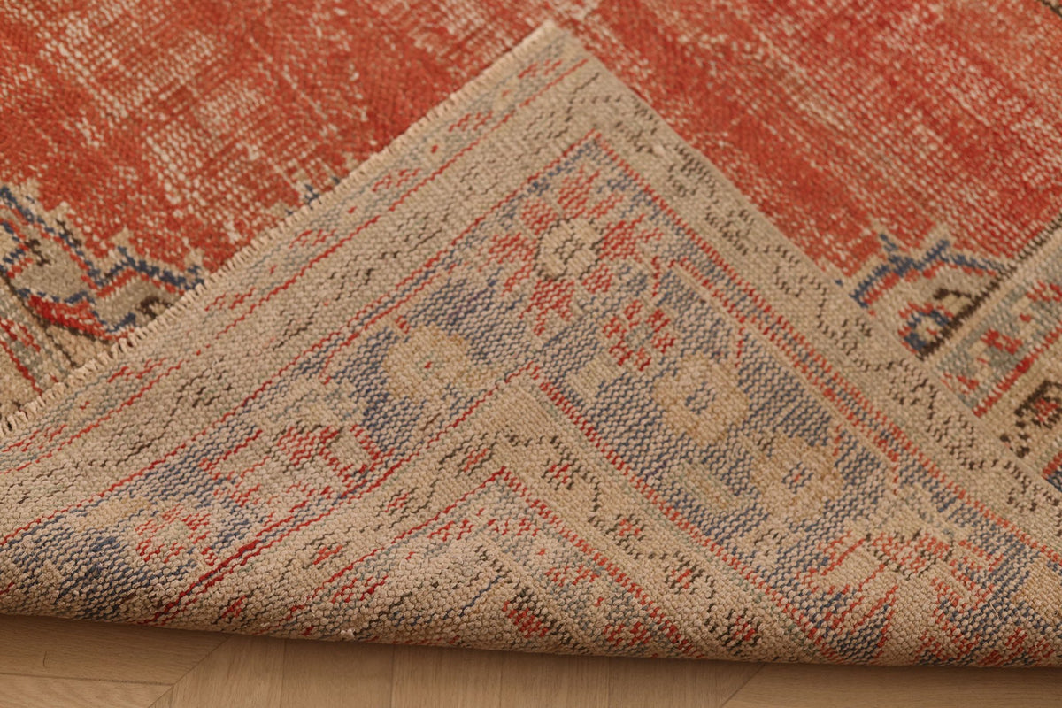 Vintage Isparta Turkish Area Rug 7x10 ft — Red & Beige Floral