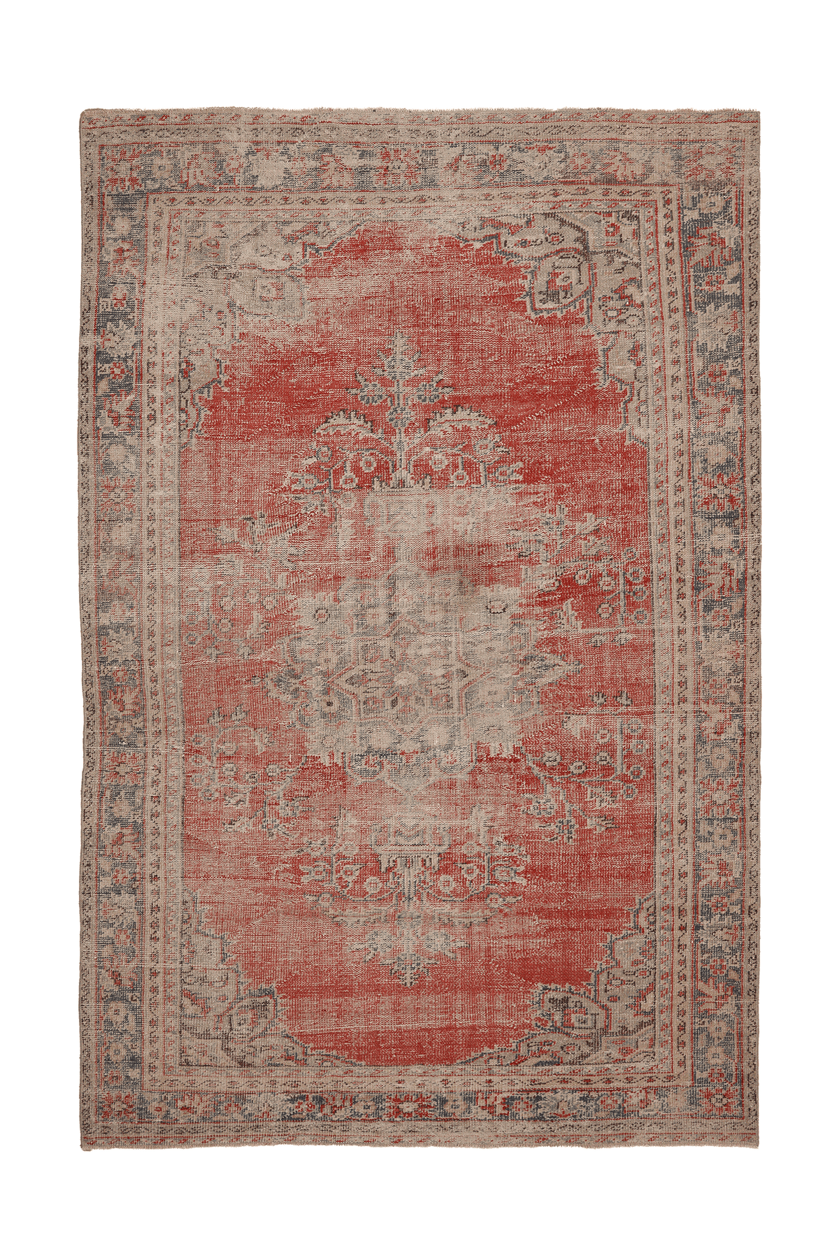 Vintage Isparta Turkish Area Rug 7x10 ft — Red & Beige Floral