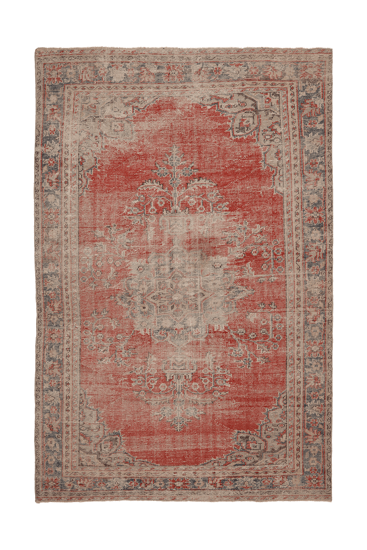 Vintage Isparta Turkish Area Rug 7x10 ft — Red & Beige Floral