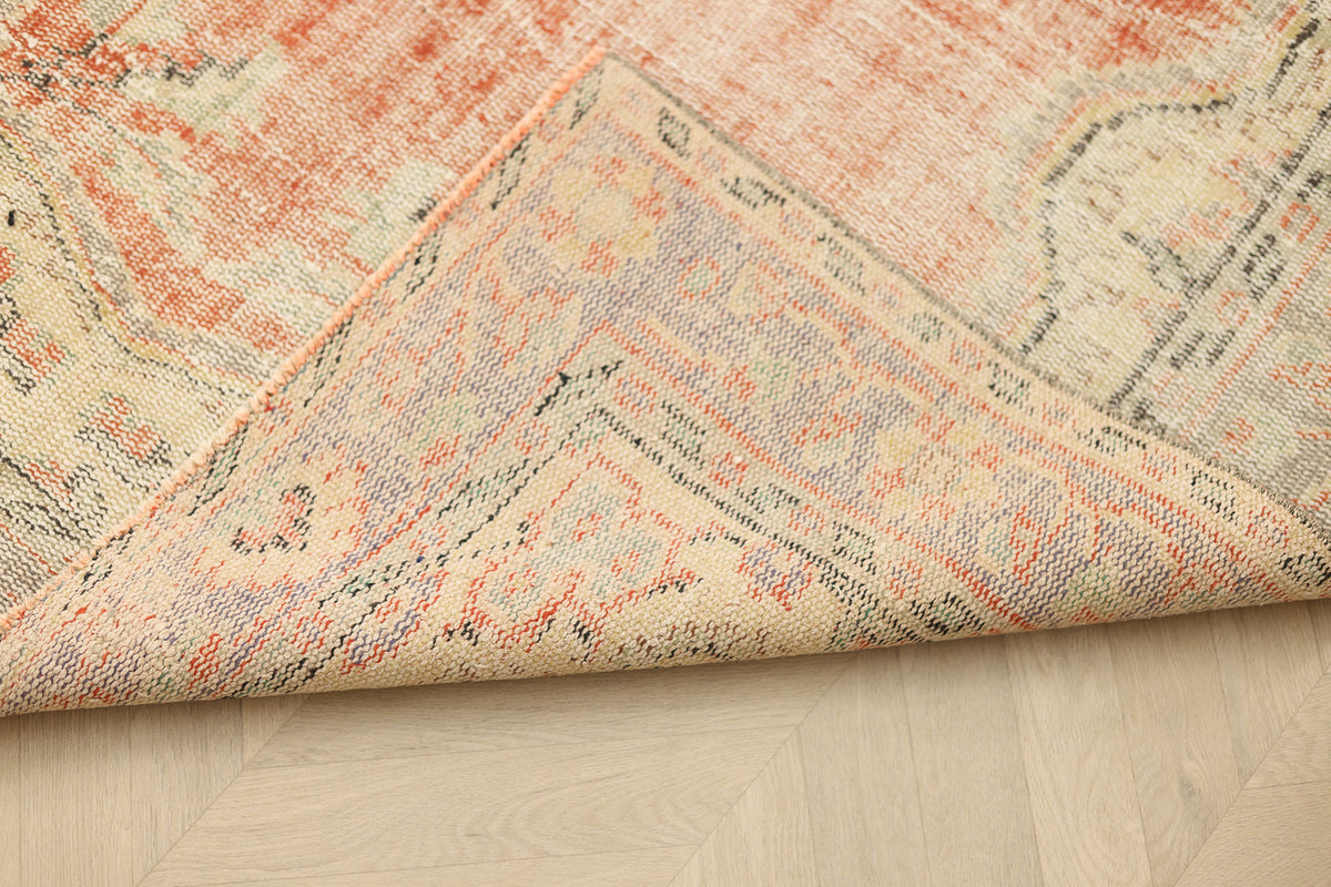 Vintage Manisa Turkish Area Rug 5x8 ft — Red & Beige Floral