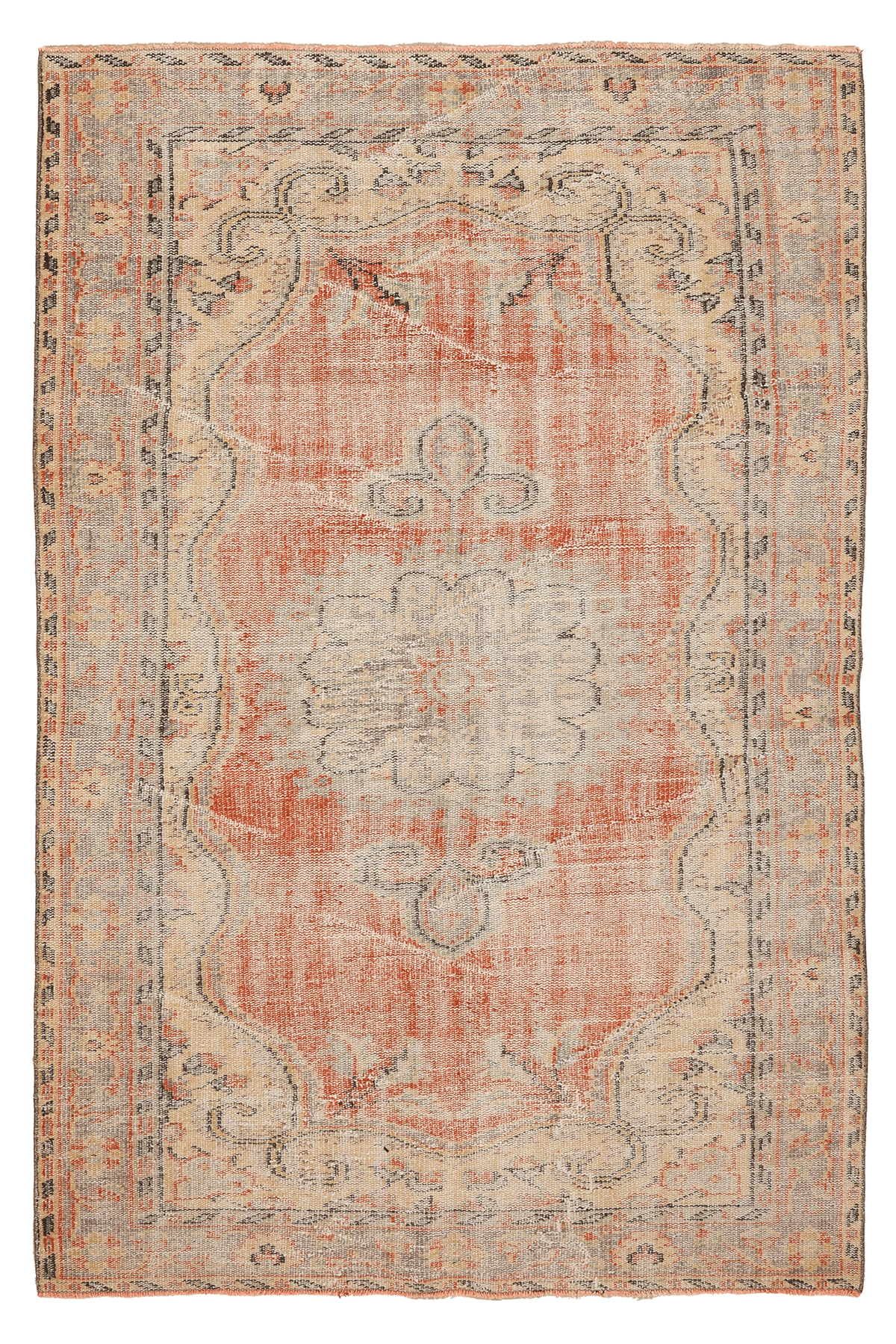 Vintage Manisa Turkish Area Rug 5x8 ft — Red & Beige Floral