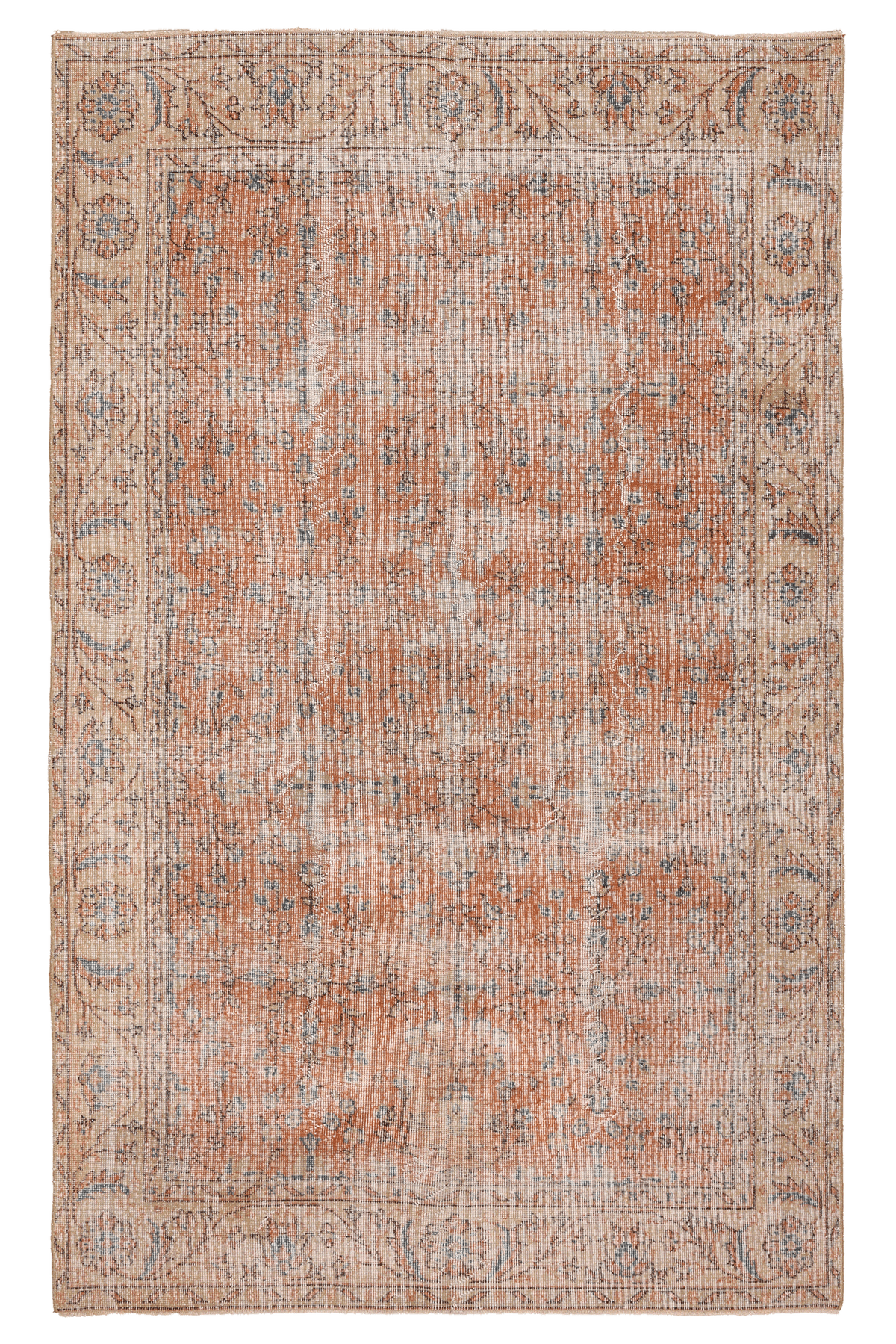 Vintage Isparta Turkish Area Rug 5x8 ft — Orange Floral (No. 60580)