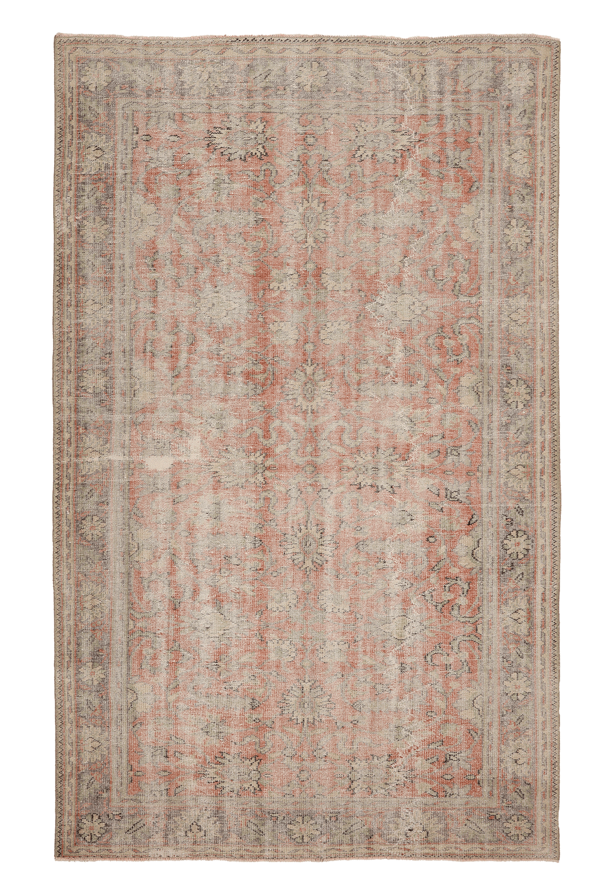 Vintage Manisa Turkish Area Rug 6x10 ft — Pink & Beige Floral