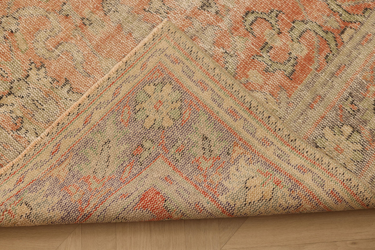Vintage Manisa Turkish Area Rug 6x10 ft — Pink & Beige Floral